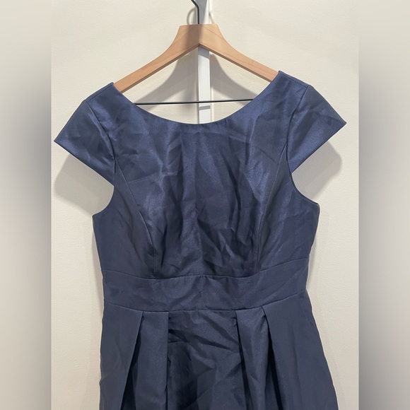 Alfred Sung Cap Sleeve Pleated Cocktail Dress With Pockets Navy Size 14 - Picture 4 of 10